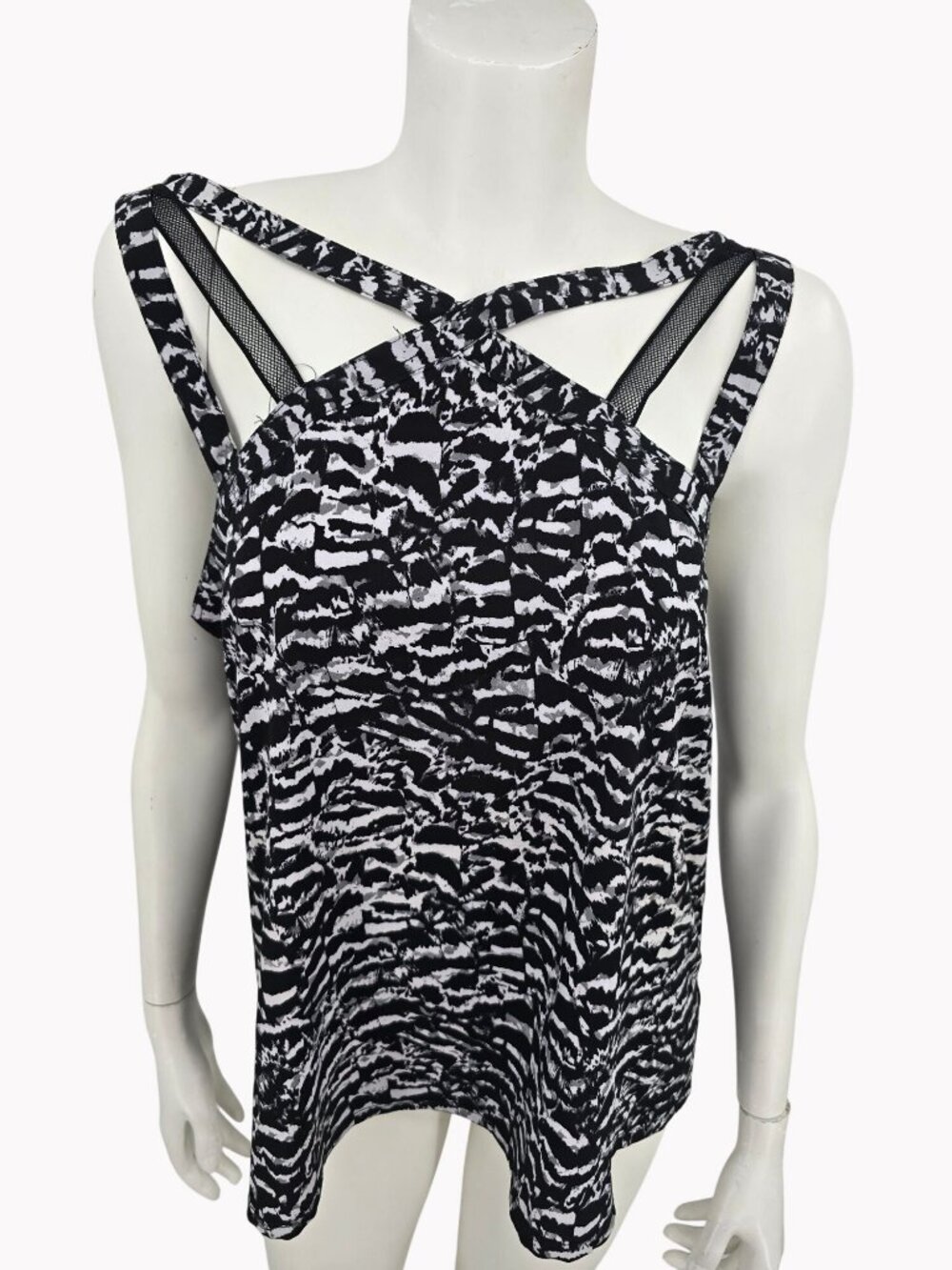Fabletics Liza Tank Top Womens Size M Black White Strappy Crisscross Active